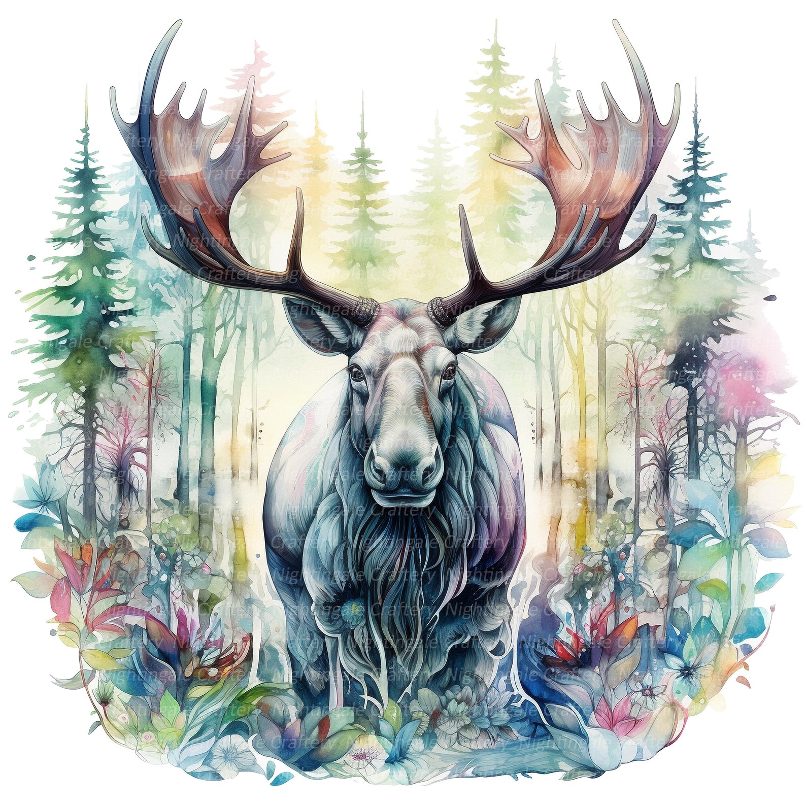 10 Abstract Moose Clipart, Printable Watercolor Clipart, High Quality ...