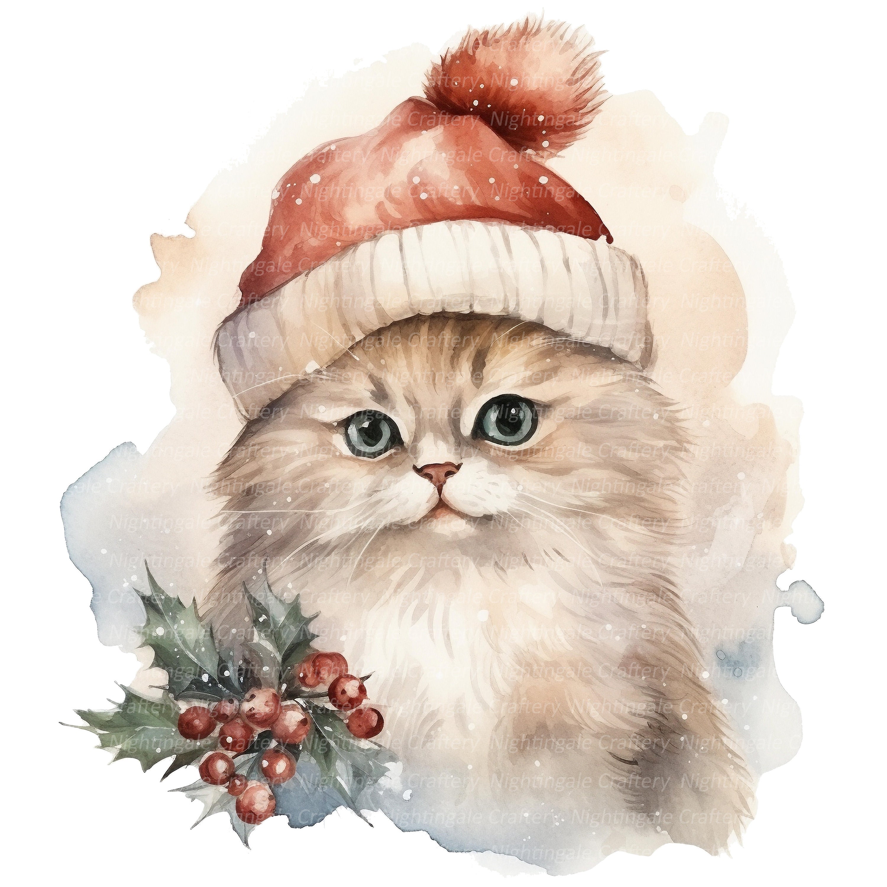 子猫のクリスマスハットのクリップアート10点、猫のクリップアート