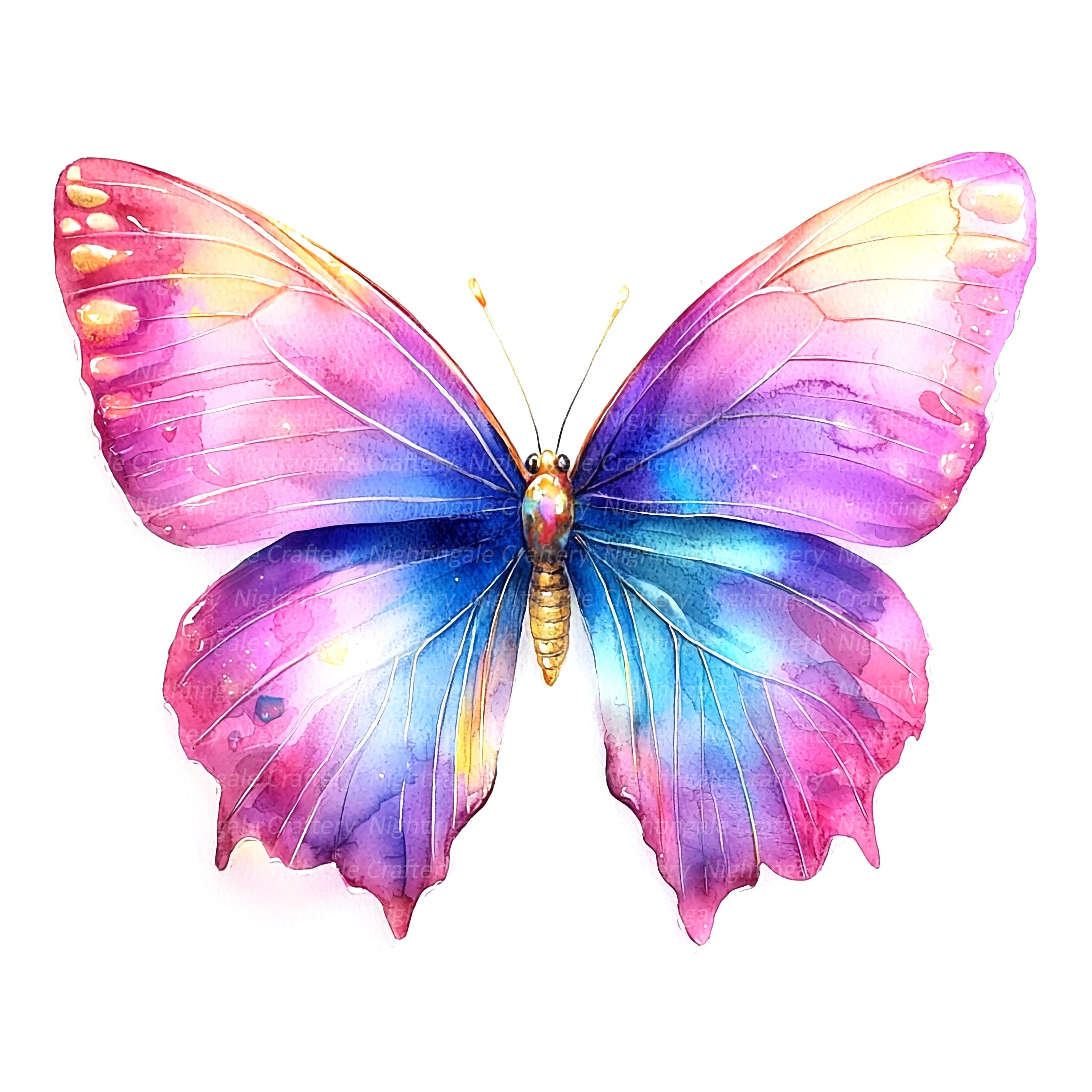 10 Purple Pink Butterfly Clipart, Wall Print, Printable Watercolor