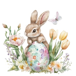8 conejitos de Pascua y huevos, conjunto de imágenes prediseñadas 3, imágenes prediseñadas de Pascua, imágenes prediseñadas de acuarela imprimibles, JPG de alta calidad, descarga digital, manualidades de papel, diario