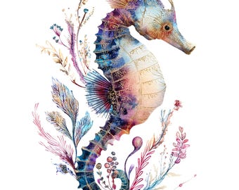 JPEG 水彩画 タツノオトシゴ グラフィック 水中イラスト サンゴ礁 海藻
