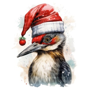10 specht met kerstmuts clipart, afdrukbare aquarel clipart, hoge kwaliteit jpg's, digitale download, papier ambacht, ongewenste tijdschriften