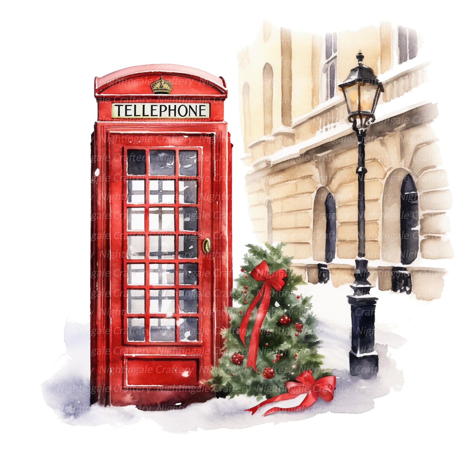 Winter Telephone 8 Phone Booth Winter Clipart, Telephone Booth, Printable Watercolor ...