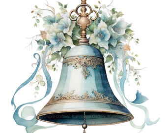 12 Floral Bell Clipart, Vintage Bell, Printable Watercolor clipart, High Quality JPGs, Digital download, High Resolution, Paper craft