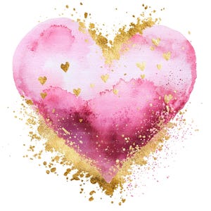 10 imágenes prediseñadas de corazón dorado rosa, corazón de San Valentín, PNG de alta calidad, imágenes prediseñadas de acuarela, imágenes prediseñadas imprimibles, descarga digital, manualidades de papel