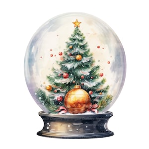 12 kerstboom sneeuwbol clipart, kerstboom sneeuwbol, kerstdecor, aquarel kerst, hoge kwaliteit JPG, digitale download