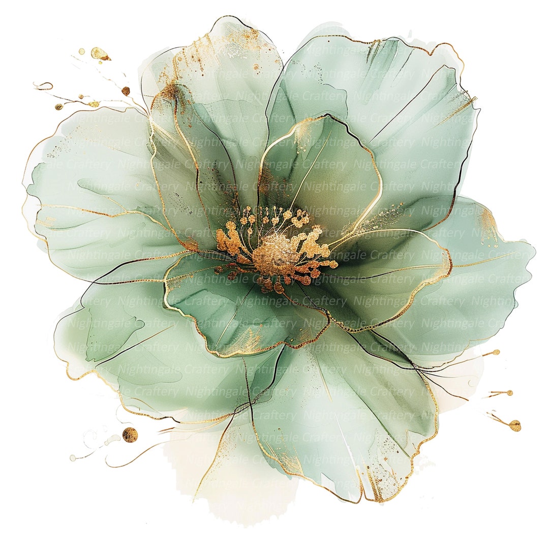 油絵アート（green flower） Green Flower Clipart, Abstract Flowers Images, 10 Watercolor