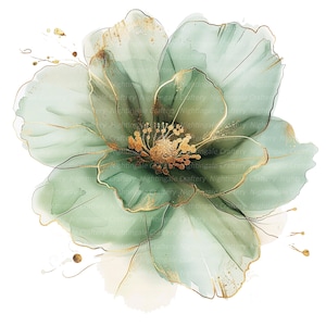 12 Clipart di fiori astratti verdi Biege, clipart acquerello stampabile, JPG di alta qualità, download digitale, artigianato di carta, diari spazzatura