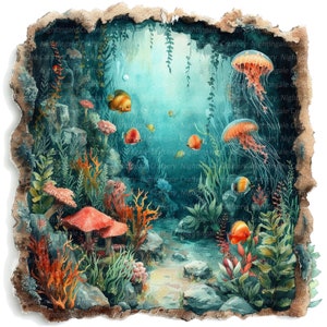 12 Clipart di vita sottomarina, Piante sottomarine, Clipart acquerello stampabile, JPG di alta qualità, download digitale, Mestiere di carta, diario spazzatura