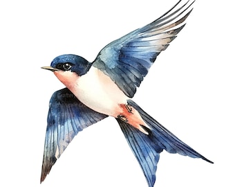 ツバメのクリップアート12点、ツバメの鳥、印刷可能な水彩クリップ