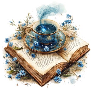 9 livre floral, Floral Tea Party Clipart, clipart aquarelle imprimable, JPG/PNG de haute qualité, téléchargement numérique, créations en papier, journal indésirable