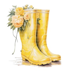 12 Floral Garden Boots Clipart, Flower Boots, Printable Watercolor clipart, High Quality JPGs, Digital download, Paper craft, junk journals
