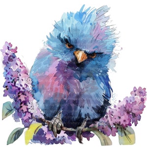 10 imágenes prediseñadas de pájaros caprichosos, imágenes prediseñadas lilas, imágenes prediseñadas digitales, imágenes prediseñadas de acuarela, JPG de alta calidad, imágenes prediseñadas imprimibles, descarga digital