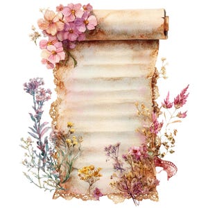 20 Clipart di pergamene a tema floreale, pergamene vintage, JPG di alta qualità, clipart di acquerelli stampabili, download digitale, artigianato di carta, diario spazzatura