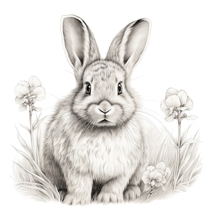 12 Bunny Black White Clipart, Line Art Clipart, Printable Watercolor