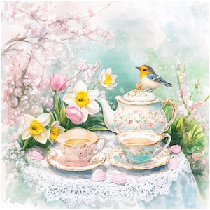 13 charmante Frühling Clipart, Tee-Party Clipart, druckbare Aquarell Clipart, hochwertige JPGs, digitaler Download, Papiermodelle, Junk-Journal