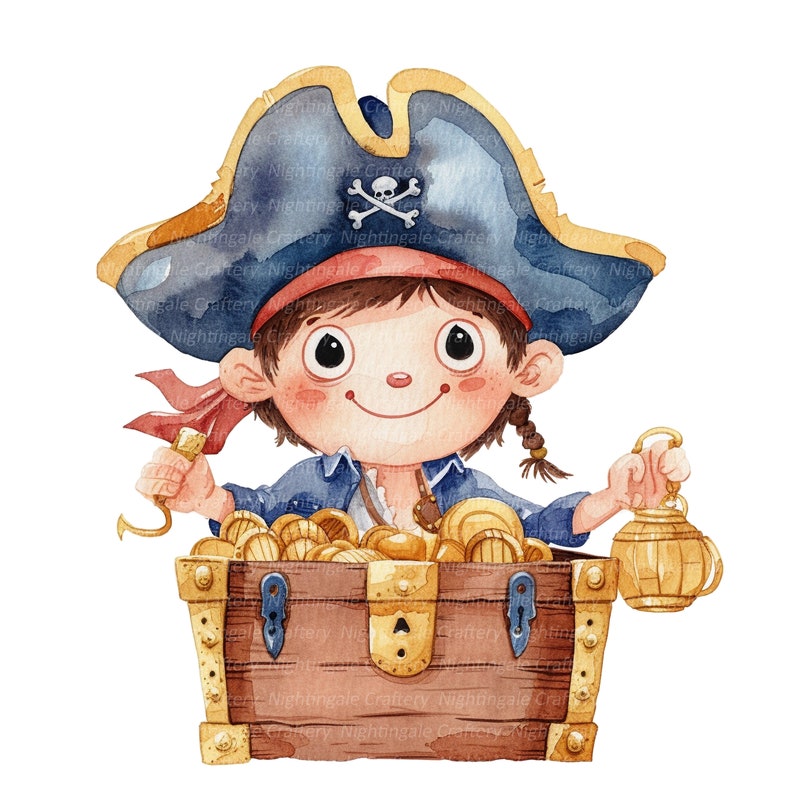 12 cliparts pirates de dessin animé, impression pirates mignons, clipart aquarelle imprimable, JPG de haute qualité, téléchargement numérique, créations en papier, journal indésirable image 9