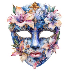 10 Floral Maske Clipart Set 2, Karneval Maske, druckbare Aquarell Clipart, hochwertige JPGs, digitaler Download, Maske Ephemera, Junk Journal