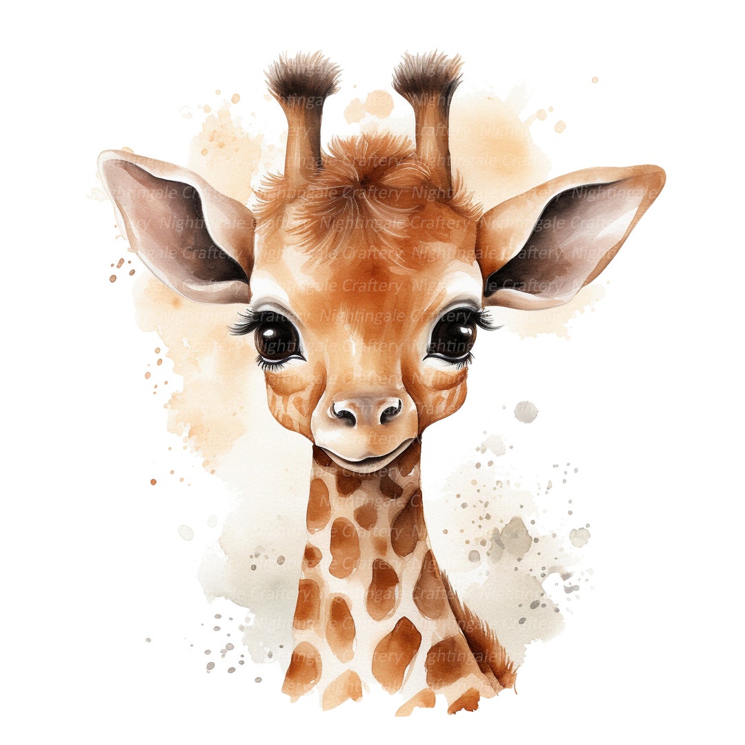 10 Giraffe Baby Clipart, Giraffe for Nursery, Printable Watercolor Clipart, High Quality PNG ...