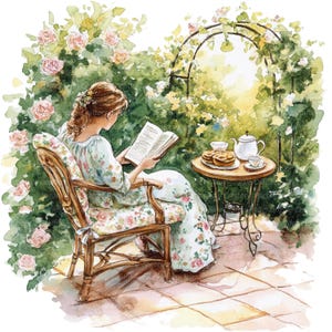 10 Clipart di topi di biblioteca, Leggere un libro, Donna che legge, Clipart acquerello stampabile, JPG di alta qualità, Download digitale, Carta artigianale, diario