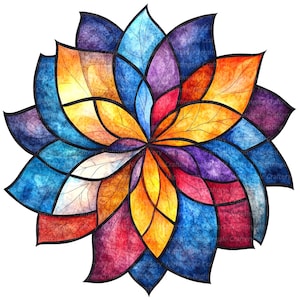 10 Clipart di Mandala in Vetro Colorato, Mandala Floreale, Clipart Acquerello Stampabile, Download Digitale, JPG di Alta Qualità, Carta Artigianale, Diario