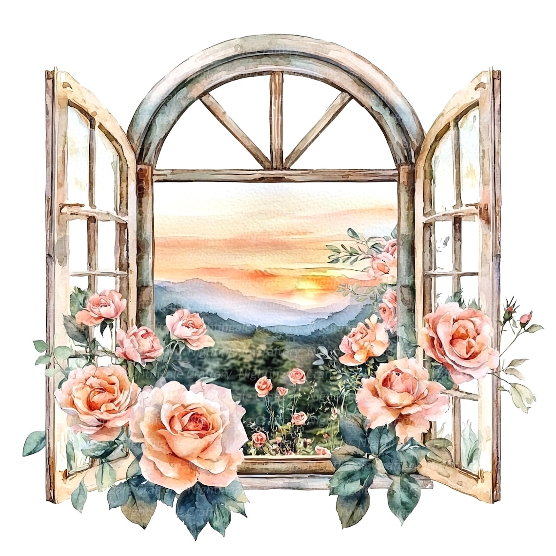 16 Window Rose Decorations Clipart, Floral Window With Roses, Printable ...