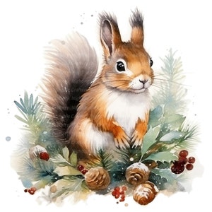 12 Christmas Squirrel Clipart, Squirrel Decor, Printable Watercolor ...