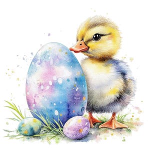 7 oeuf de Pâques caneton Clipart, Clipart carte de Pâques, clipart aquarelle imprimable, fichiers JPG de haute qualité, téléchargement numérique, créations en papier, journal