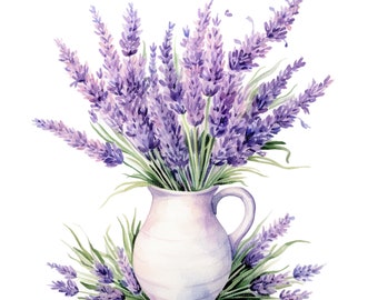12 Lavendel Clipart, Lavendel in vase, druckbare Aquarell Clipart, 12 hochwertige JPGs, digitaler Download, Papiermodell, Junk Journal