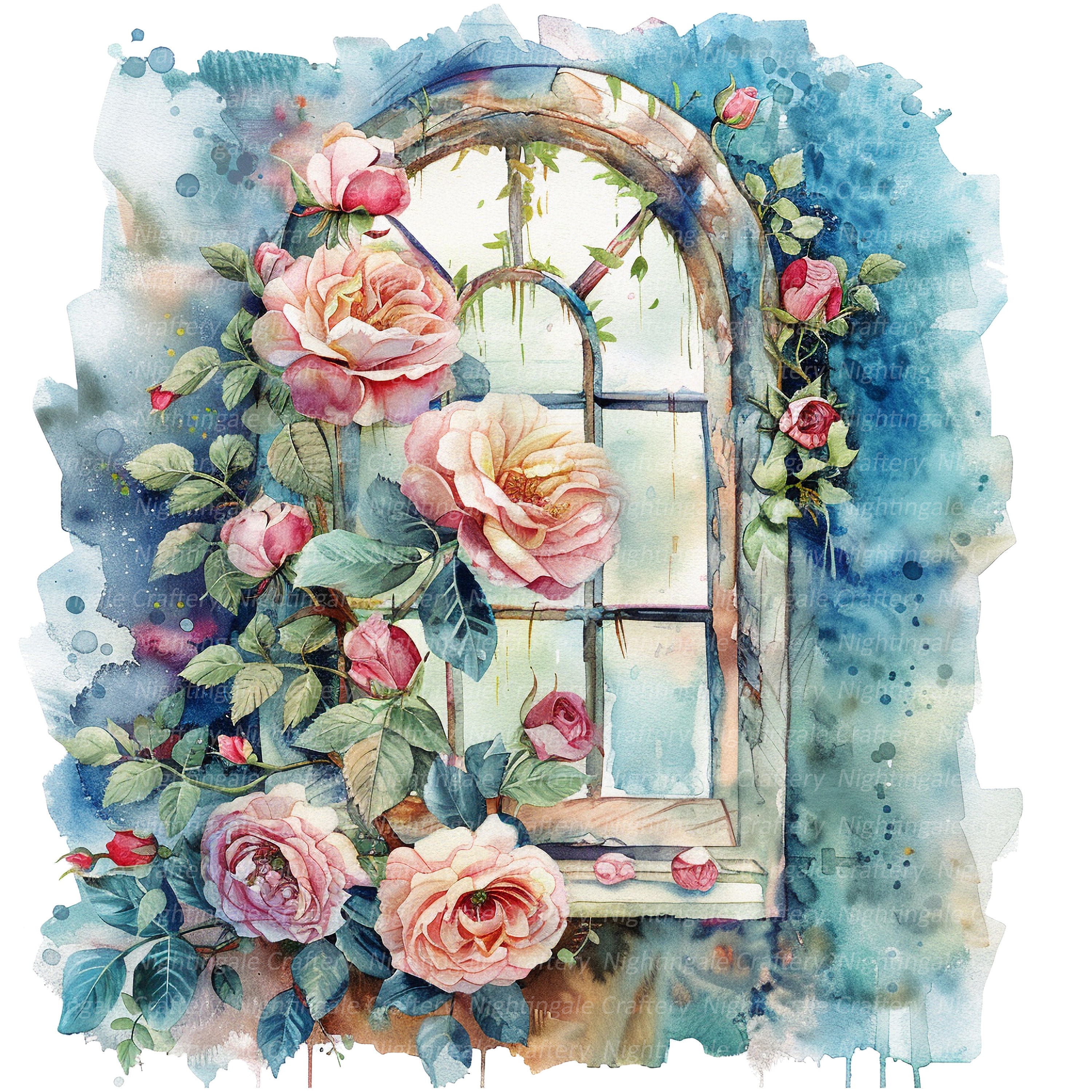 10 Floral Windows Clipart Set 2, Roses Clipart, Floral Wall, Printable ...