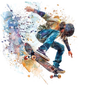 10 skateboard clipart, skateboarden stedelijke kunst, afdrukbare aquarel clipart, hoge kwaliteit png's, digitale download, papier ambacht, junk journal