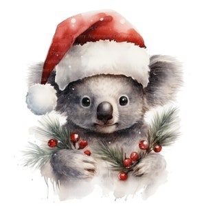 10 Clipart di koala natalizio, orso koala, clipart acquerello stampabile, JPG di alta qualità, download digitale, artigianato di carta, diari spazzatura