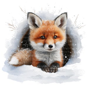 10 Baby Fox In Hole Clipart, Cute Winter Fox, Printable Watercolor clipart, High Quality JPGs, Digital download, Paper craft, junk journal