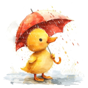 10 Duckling in Rain Clipart, Duckling Rainy, Printable Watercolor ...