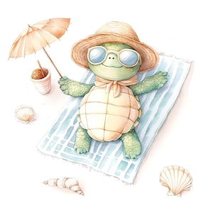 8 Schildkröte am Strand Clipart, Urlaub Clipart, druckbare Aquarell Clipart, hochwertige JPGs, digitaler Download, Papiermodell, Junk Journals