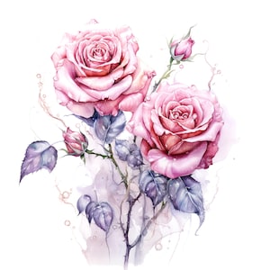 12 Pink Roses Clipart, Roses Art, Flowers, Printable Watercolor clipart, Digital download, High Quality JPGs, Paper craft, junk journals