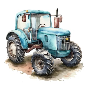9 Cartoon Tractor Clipart, Watercolor Tractor, Printable Watercolor clipart, High Quality JPGs, Digital download, Paper craft, junk journals
