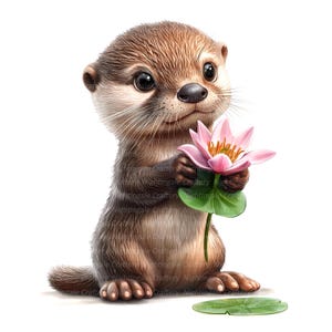 12 loutre avec des cliparts fleur, hyperréaliste, clipart aquarelle imprimable, fichiers JPG de haute qualité, téléchargement numérique, travaux manuels en papier, journaux indésirables