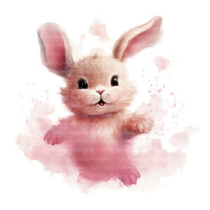 12 Rosa flauschige Häschen Clipart, Kaninchen Clipart, druckbare Aquarell Clipart, hochwertige JPGs, digitaler Download, Papierhandwerk, Junk Journals