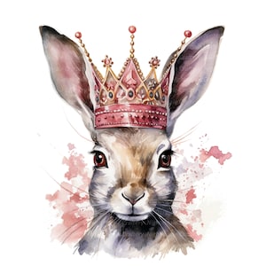 10 Bunny Queen King Clipart, Kaninchen mit Krone, druckbare Aquarell Clipart, hochwertige JPG, digitaler Download, Papierhandwerk, Junk Journal