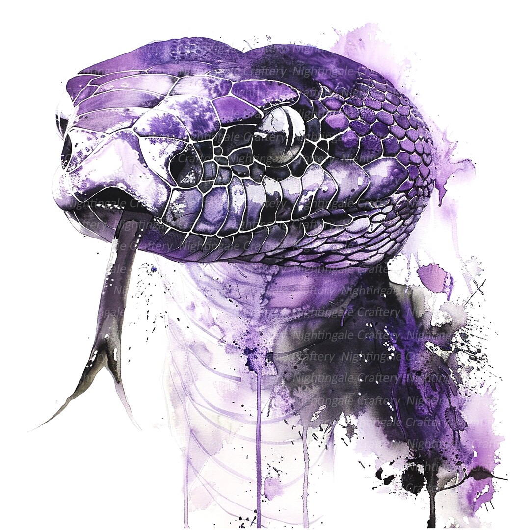 蛇の水彩画　値引き！！ 8 紫色の蛇のクリップアート、蛇の目、コブラのプリント、印刷可能な