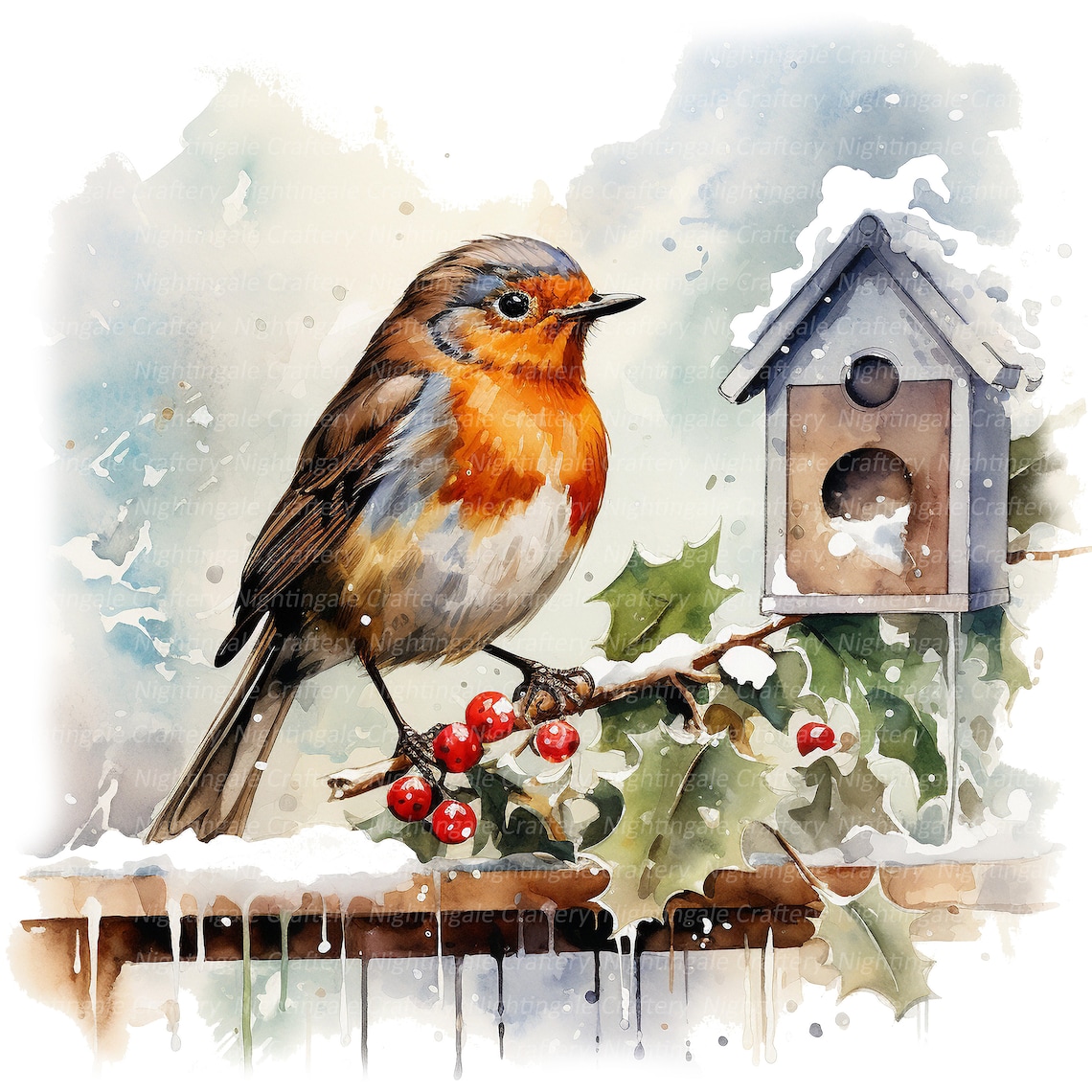 12 Christmas Robin Clipart Set 2, Printable Watercolor Clipart, High ...