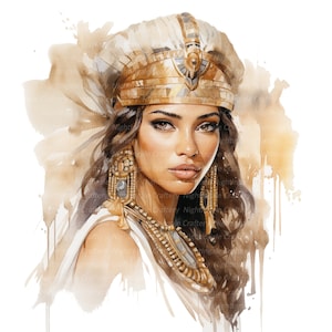 12 Egypte antique Cléopâtre, clipart égyptien, clipart aquarelle imprimable, JPG de haute qualité, téléchargement numérique, créations en papier, éphémères