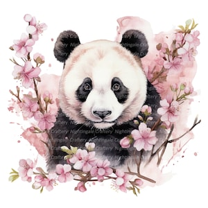 Clipart de panda floral, clipart em aquarela para impressão, 10 JPGs de alta qualidade, download digital, alta resolução, artesanato em papel, diários de sucata
