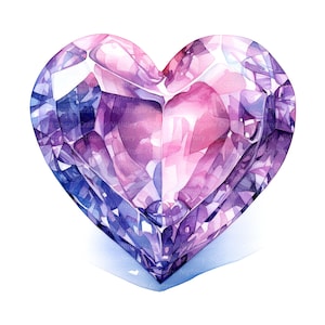 10 Clipart de coração de cristal, coração de diamante, clipart digital, clipart aquarela, clipart para impressão, download digital, artesanato em papel, diário indesejado