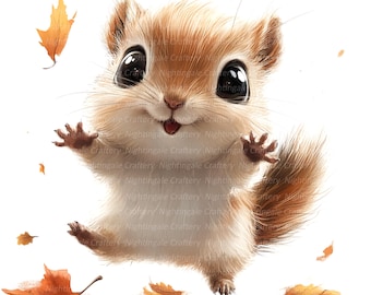 10 Cute Happy Squirrel Clipart, Baby Squirrel, Printable Watercolor clipart, High Quality JPGs, Digital download, Paper craft, sublimation