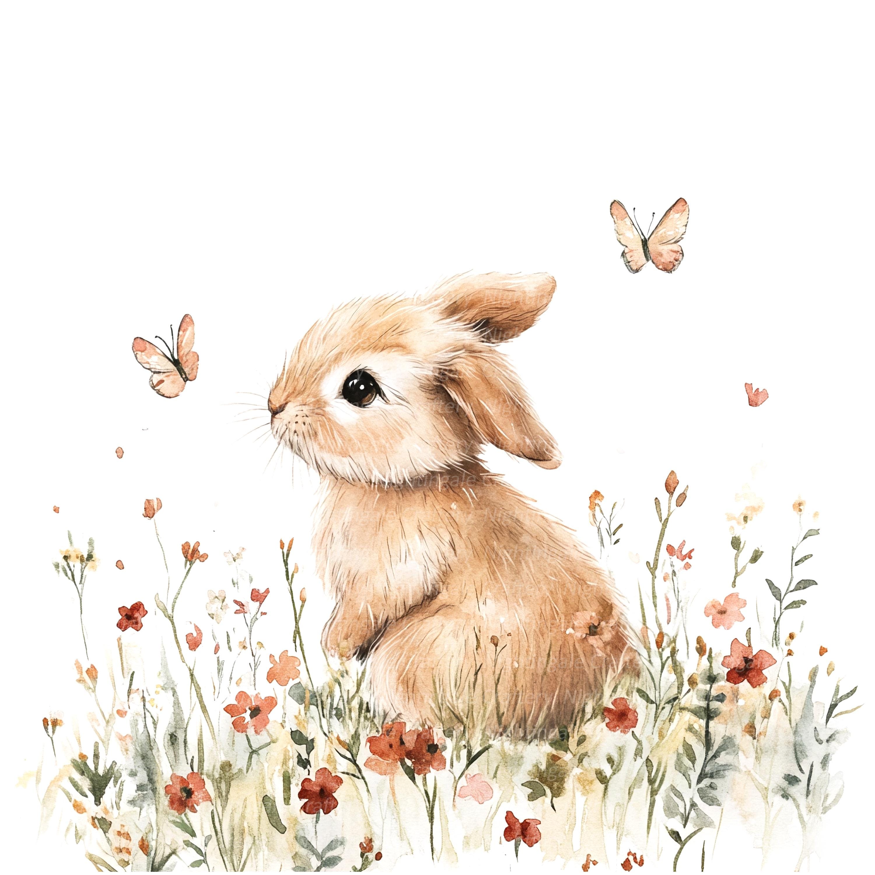 12 Floral Bunny Clipart Set 2, Cute Bunny Clipart, Printable Watercolor ...