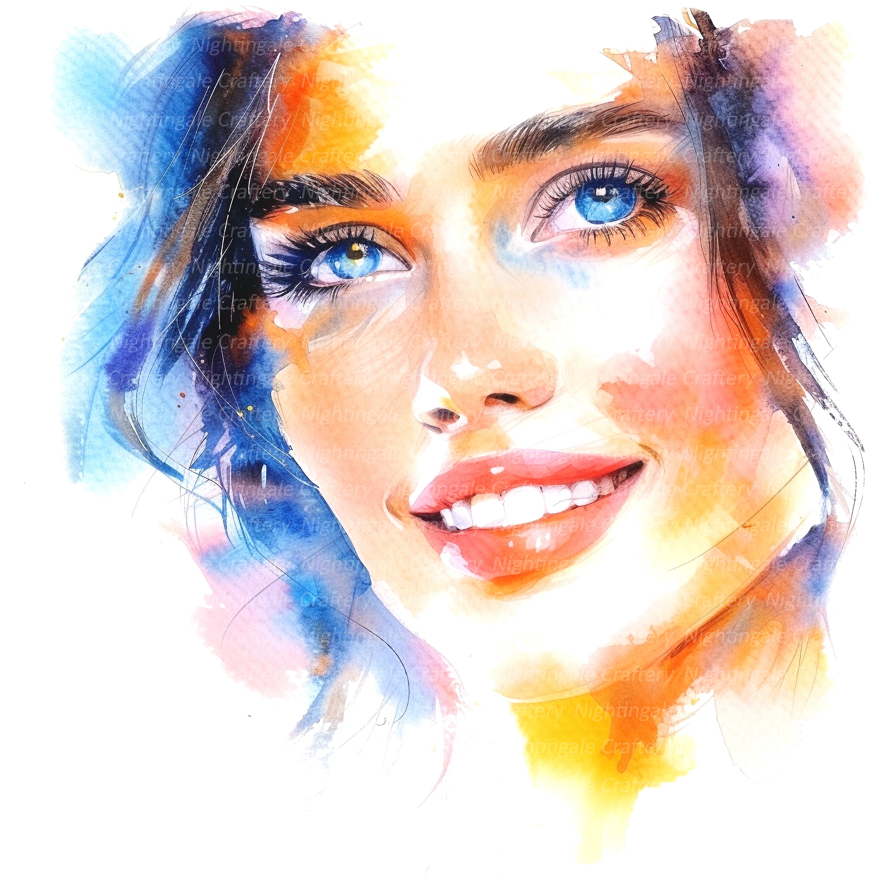 12 魅力的な女性の顔のクリップアート、笑顔のクリップアート、印刷