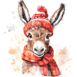 10 Esel Weihnachten Clipart 2, Weihnachtskarte, druckbare Aquarell Clipart, hochwertige PNGs, digitaler Download, Papiermodell, Junk Journals