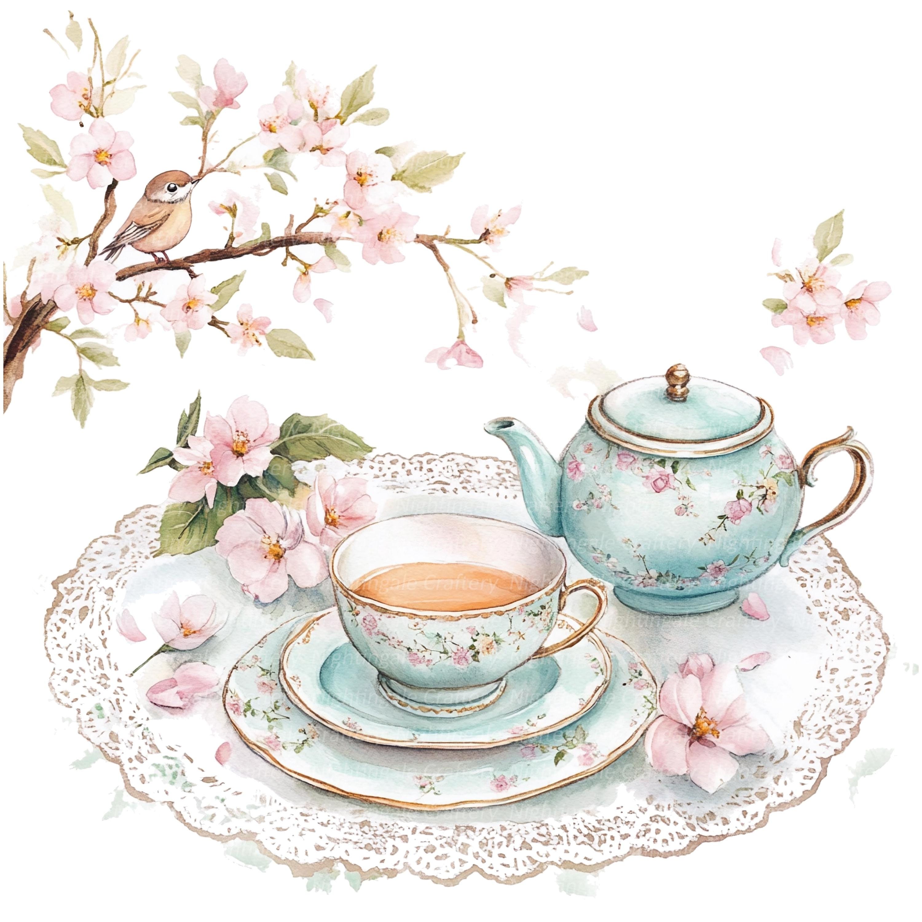 13 Charming Spring Clipart, Tea Party Clipart, Printable Watercolor ...